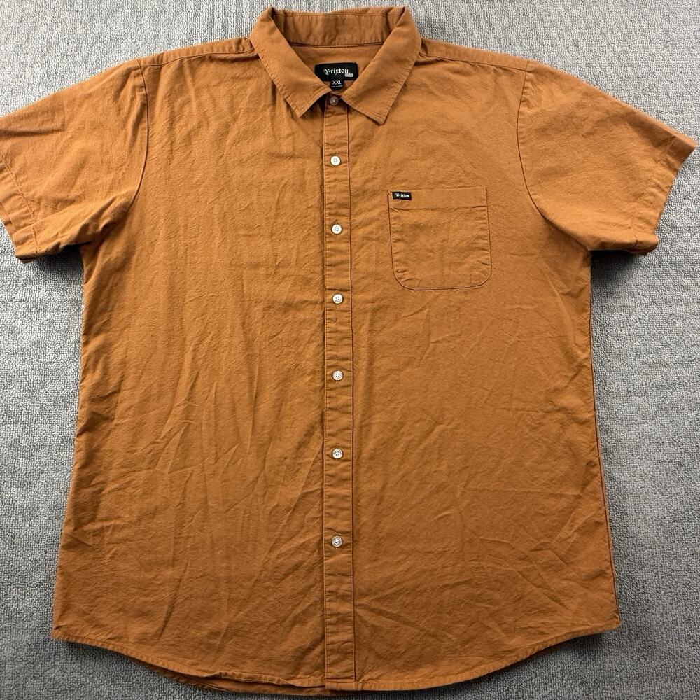 Brixton Shirt 2XL XXL Brown Button Up Short Sleeve Streetwear Casual Mens
